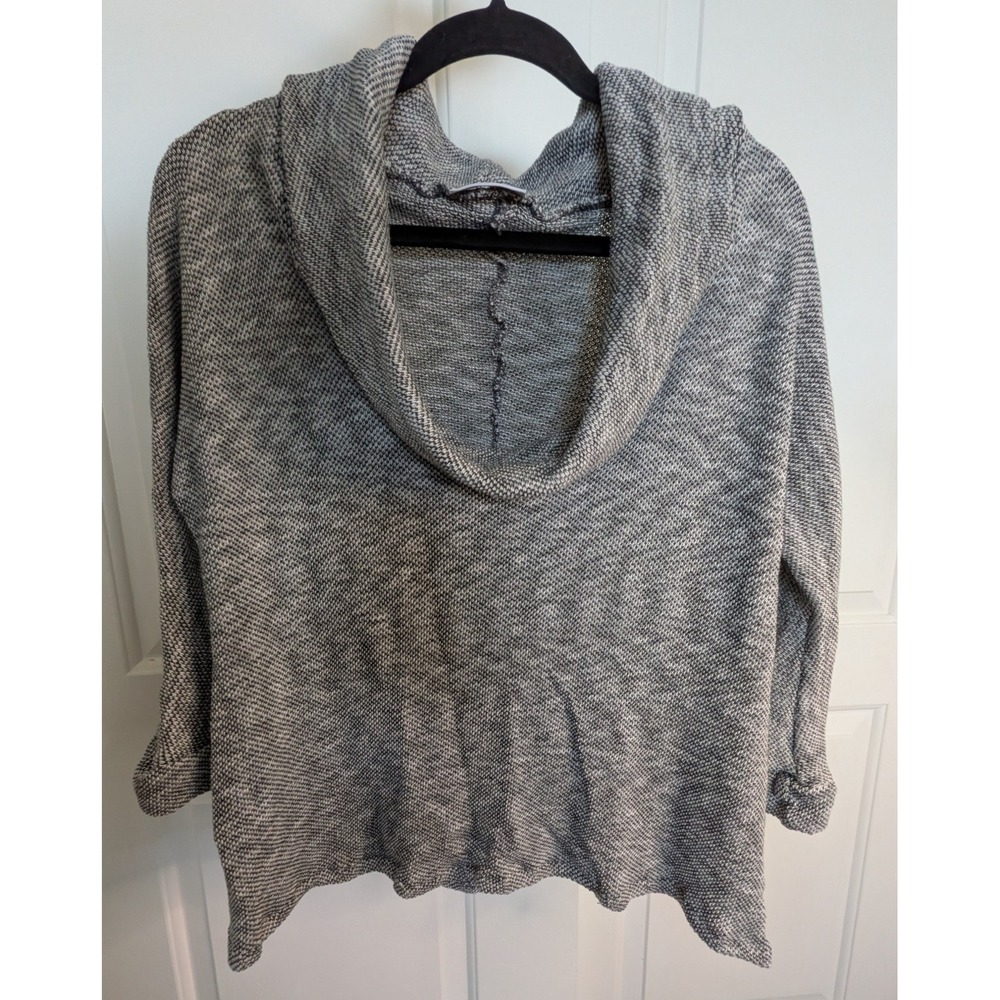Allison Izu Hawaii Sweater Tunic 3/4 Sleeve Cowl Neck Black White Womens Small S